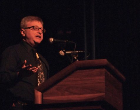 Michael Uslan, executive producer for all the Batman movies, spoke to students about launching his career working for DC Comics in New York City. Photo by Ricky Emmons.