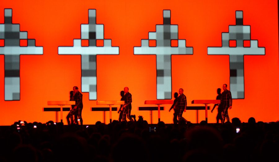 Kraftwerk takes the stage at Thomas Wolfe Auditorium, Friday. Photo by Brian Vu.