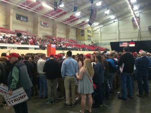 The crowd waits for Donald Trump to take the stage at his rally in Concord.