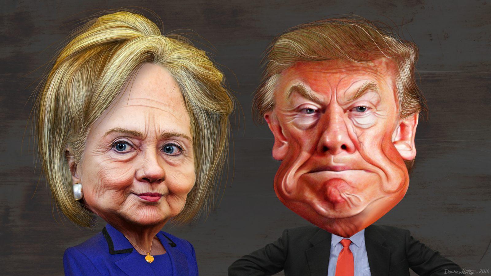 Caricatures of Clinton and Trump are popular throughout election season. Photo courtesy of Flickr user Donkey Hotey.