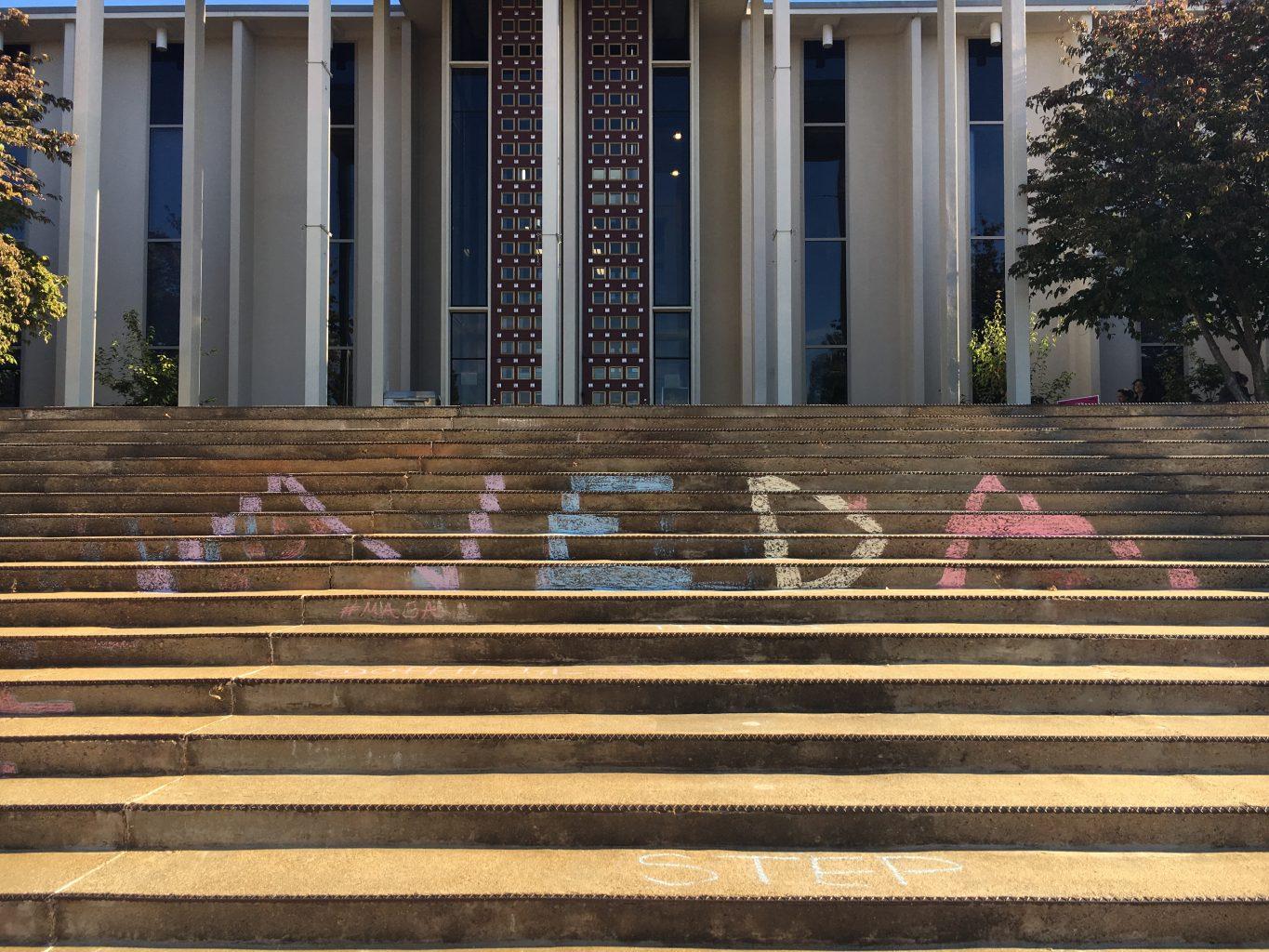 Steps to D. Hiden Ramsey Library promote the NEDA Walk. Photo by Kady Braswell.