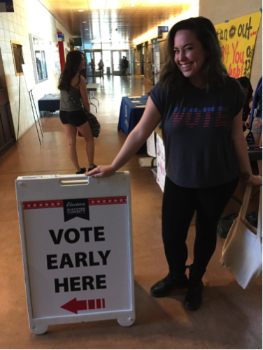 Morgan Gallegos participates in early voting in Highsmith Union. Photo by Sarah Shadburne.