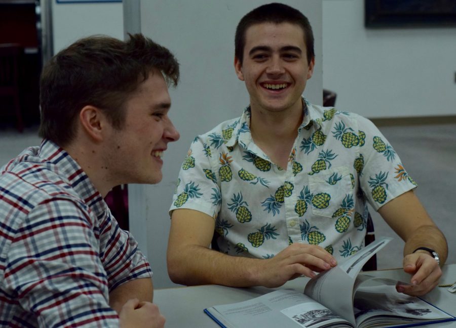 Kyle Jastram (right) talking with friend Patrick McGrady (left). Photo by Michaela Hall.