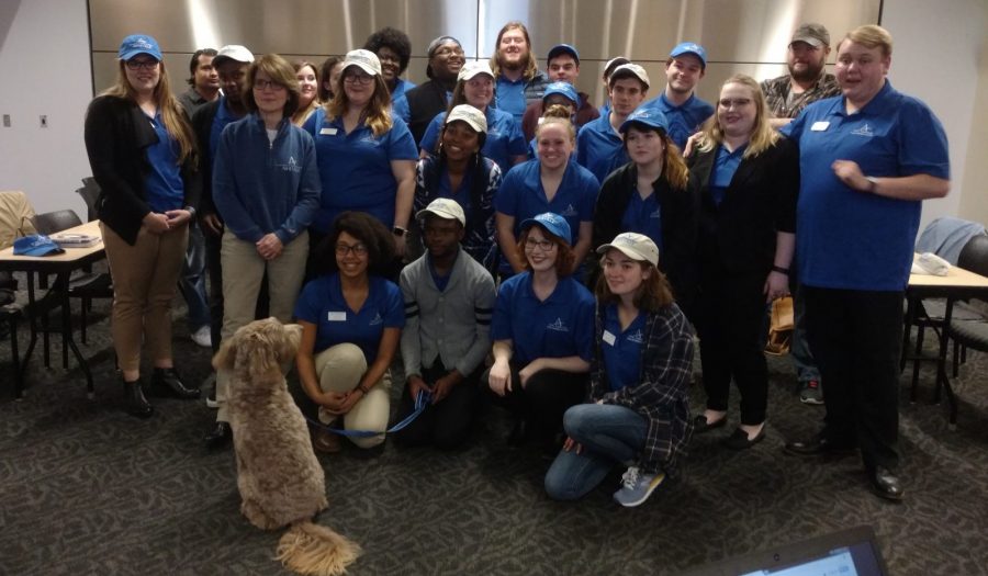Chancellor Mary Grant poses for a picture with the Student Government Association. Photo by Maggie Haddock.