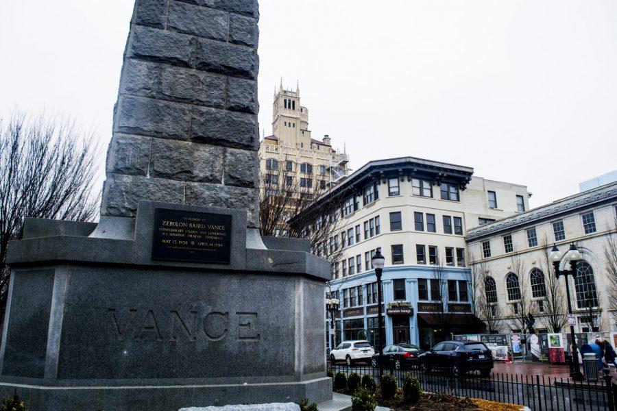 Nicole Townsend was one of the protestors who vandalized this confederate monument in Pack Square. Photo by Bryce Alberghini.