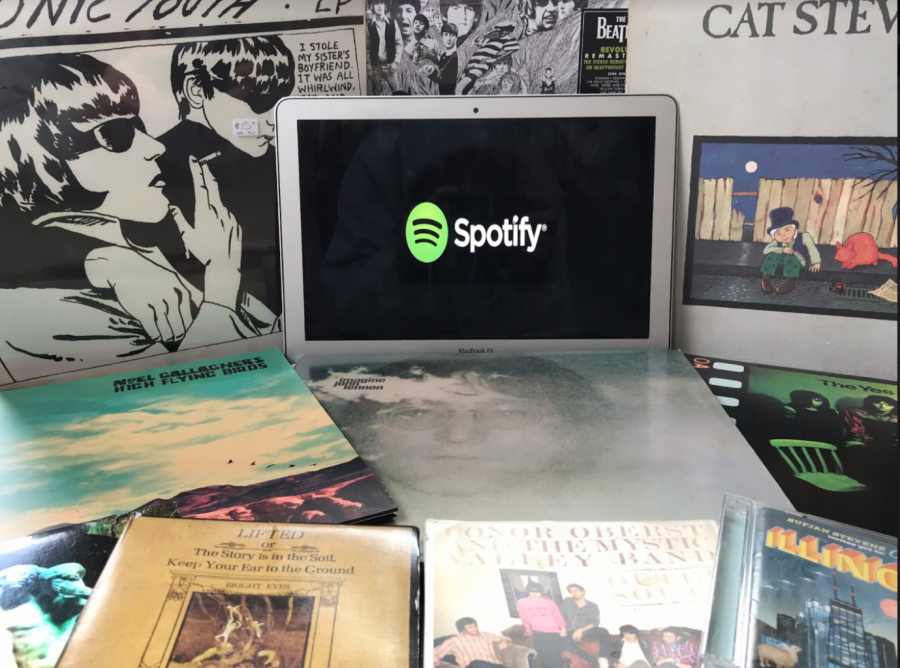 Tangible copies of music such as vinyl records and CDs may soon
become obsolete at the hands of streaming services like Spotify. Photo by Samuel Robinson.