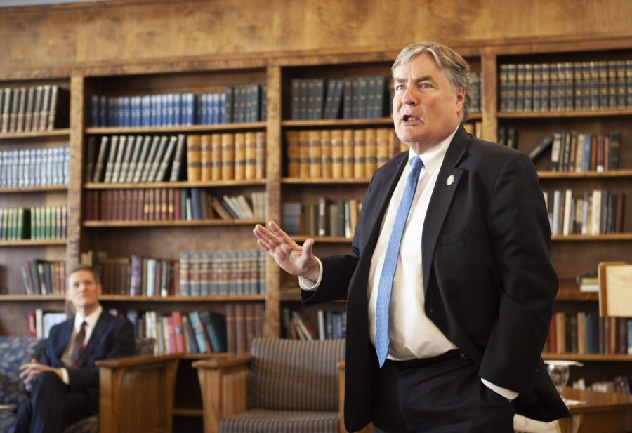NC Supreme Court Justice Ervin speaks to UNCA faculty and students about his experiences in court and what it means to find the truth. Photo by Nick Haseloff.