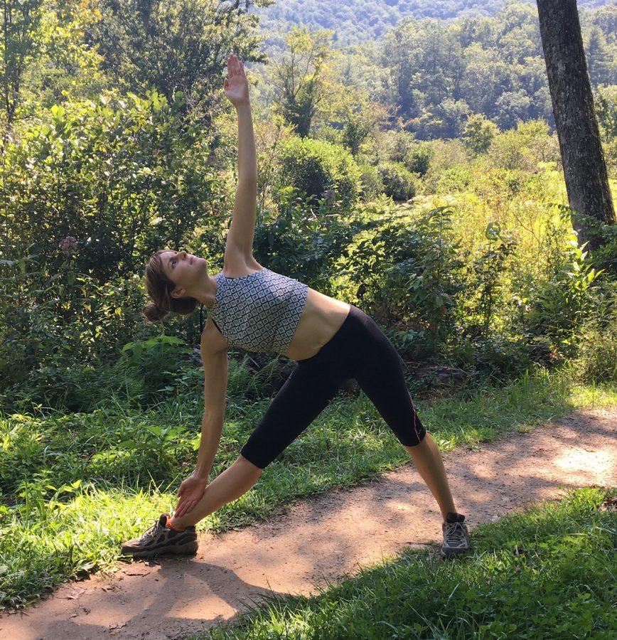 Lindsay Coward practices yoga among the Blue Ridge Mountains. Photo courtesy of Yoga Nut 