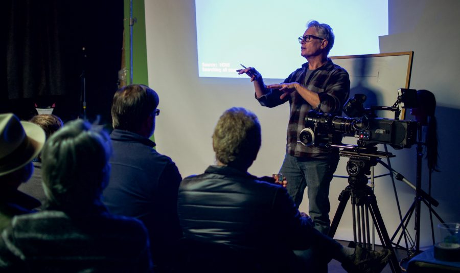 Brad Hoover, guest lecturer at the mixer, teaches the audience about the ins and outs of depth of field.