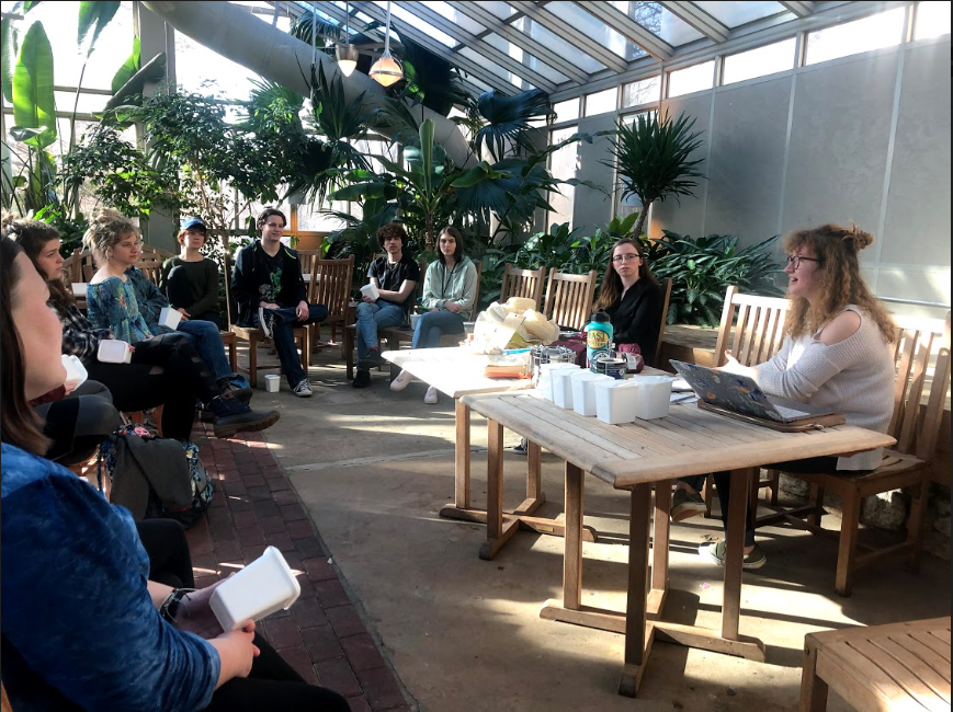 Students gather in the Glass House to kick off the zero waste challenge. Photo by Cassie Glase 