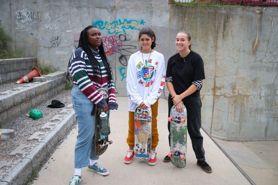 Alex Mbuthia, Maria Gabriela Gelp and Mariana Kuehn all skate together weekly at the Foodlion skatepark.