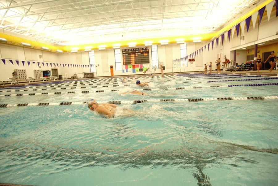 UNCA swim team competes in a meet at Buncombe County Schools Aquatic center due to the closure of UNCA’s pool.
