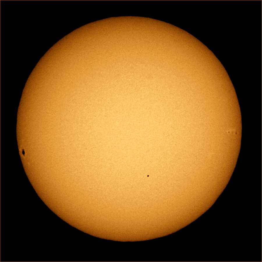 Photo courtesy of the Creative Commons
Mercury, visible as a small black dot, makes its transit across the sun.
