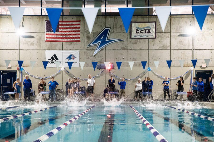 Photos provided by UNCA Athletics
UNC Ashevile’s women’s swim team compete at The Justice Center for the first time since the pool’s reopening.
