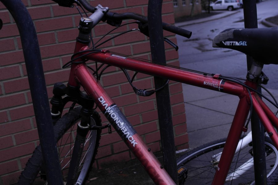 Photo by Ezekiel Ballard
An example of an unsecure cable bike lock attached to a bike on campus at UNC Asheville. U-locks are the most secure option, according to Chief of Police Eric Boyce.