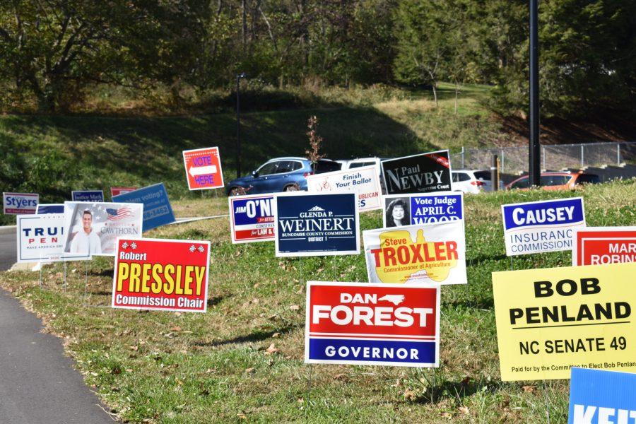 Signs littered the ground Nov. 3 at Covenant Reformed Presbyterian Church, the
polling place for on-campus UNCA students. Photo by Joe Lehrman