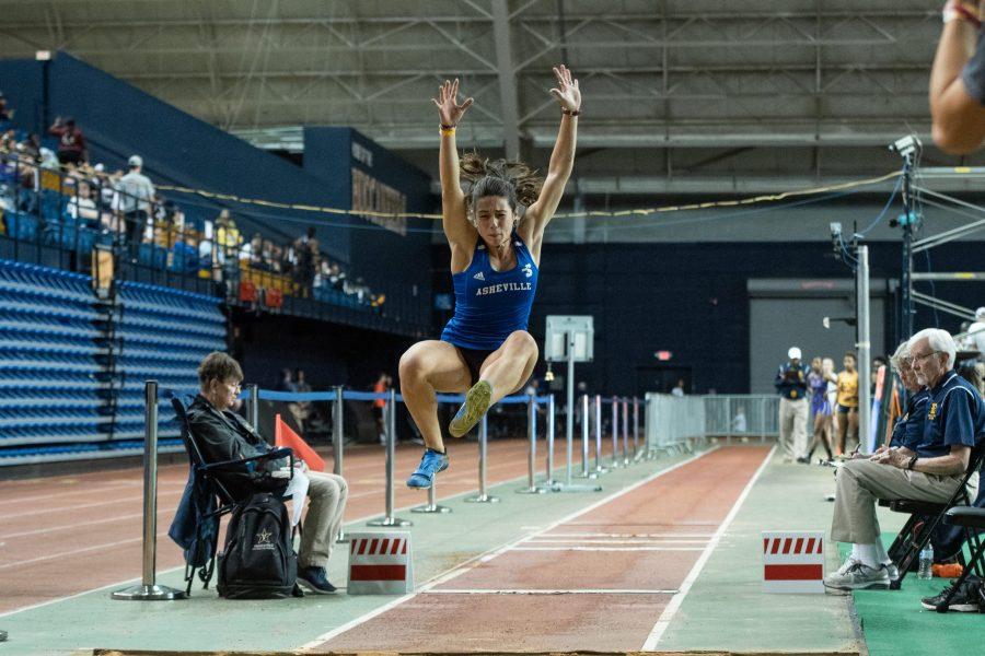 Photo by Roman Uglehus Claudia Prieto competes in her indoor season’s long jump event during last year’s ETSU Invitational.