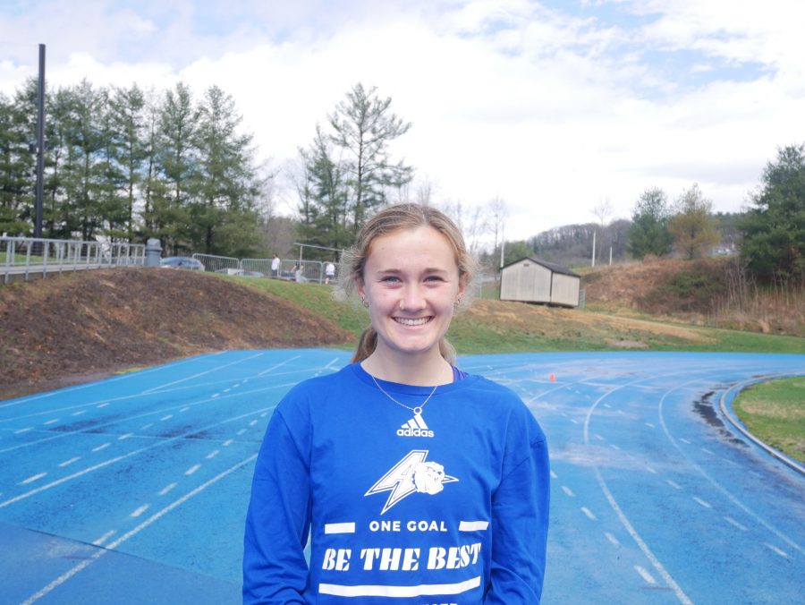 Photo by Camryn Mickan
Student-athlete India Appleton, who works as the outreach coordinator for the Office of Sustainability for UNC Asheville, on the campus track before practice. 