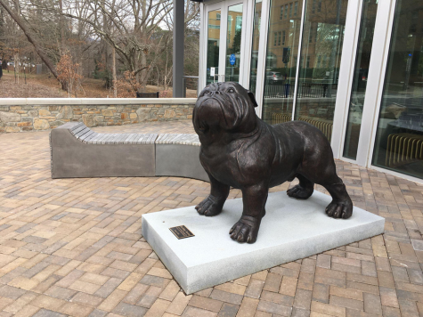 Photo by Joshua Staley
Rocky the Bulldog welcomes students to Chestnut Hall