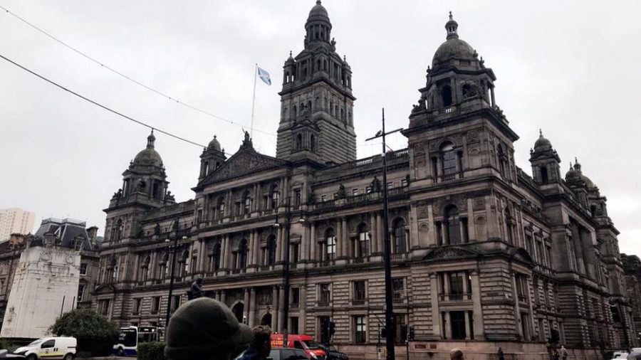 Glasgow City Chambers centered in the heart of the city was built in 1882 and represents Victorian architecture seen throughout Glasgow and Edinburgh.