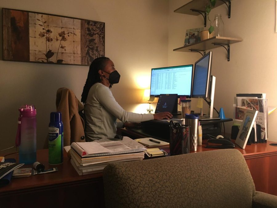 Student Affairs Case Manager Co-Kima Hines works in the Governors Hall housing office.

