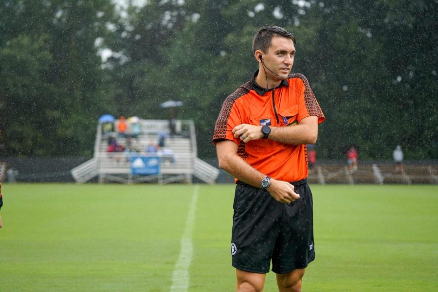 Head Referee Steven Faria moments before kickoff. 
