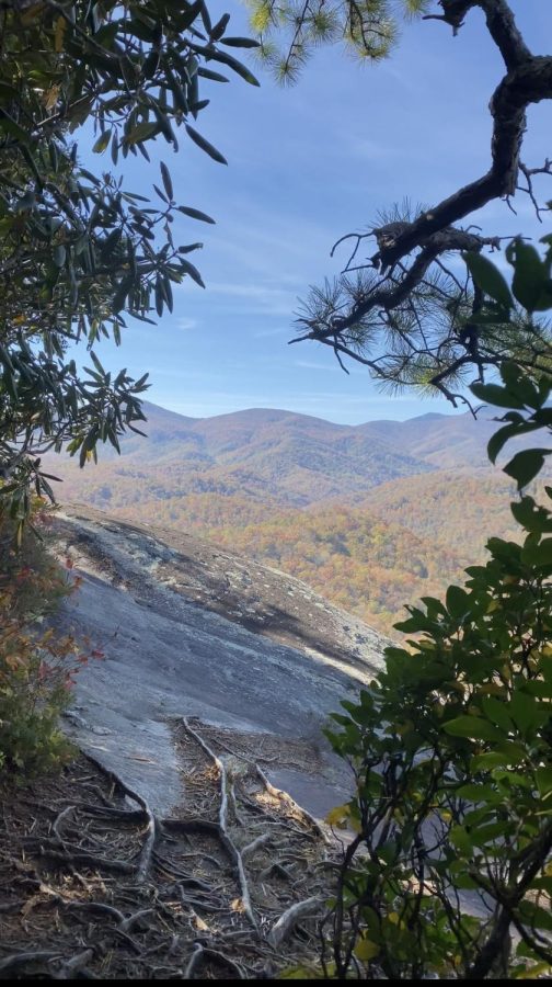 The mountains and John Rock come into view from the tunnel trail.