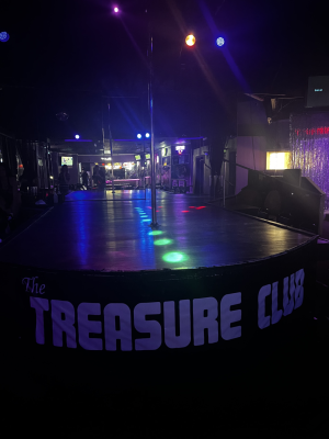 The dark setting of the stage illuminates during lunch on Mondays.