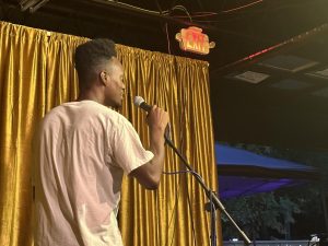 Rapper Terrence Brown, known as Eaze Dogg, performing at Shiloh & Gaines’ Songwriter Open Mic 