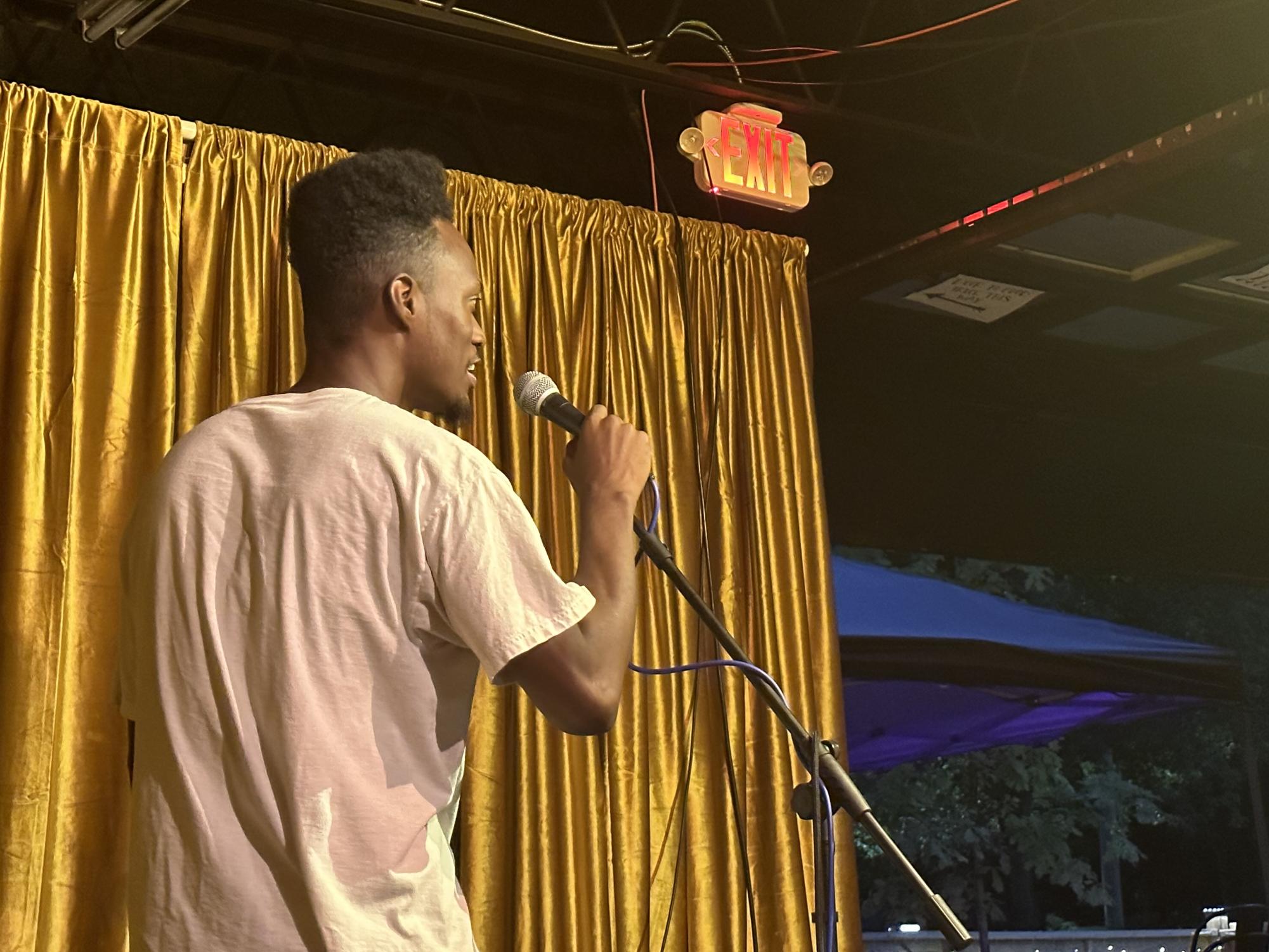 Rapper Terrence Brown, known as Eaze Dogg, performing at Shiloh & Gaines’ Songwriter Open Mic 