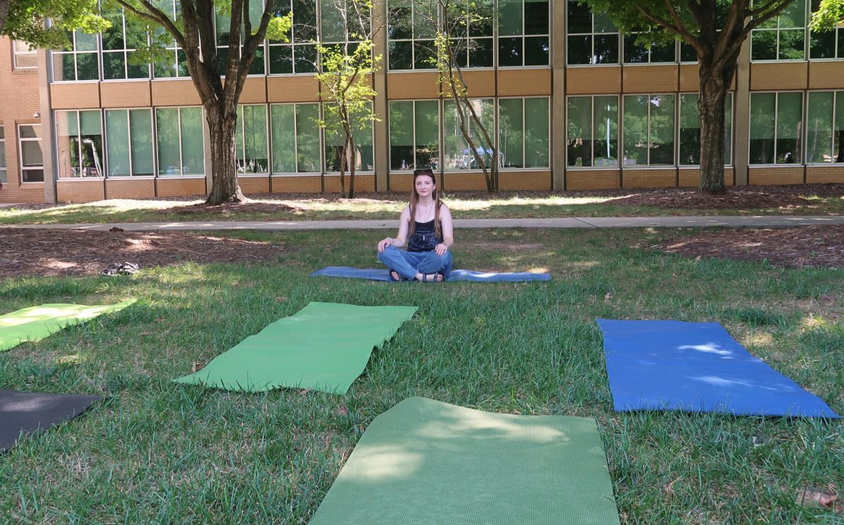 Leader of the Mindfulness Club, Erin Walsh before a guided meditation on the quad. 