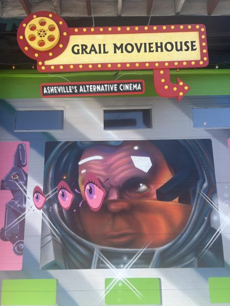 Mural outside of Grail Movie House in Asheville, North Carolina. 