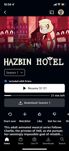 Screenshot of the Hazbin Hotel series page on Amazon Prime.