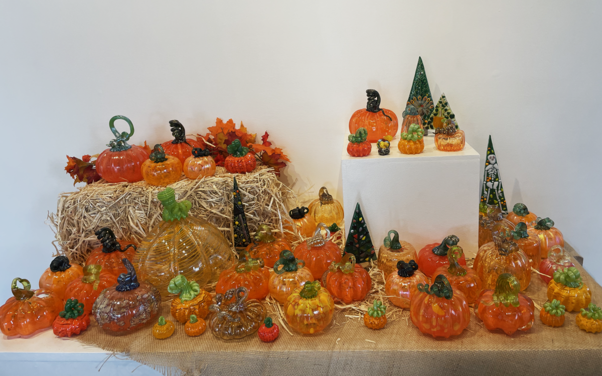 The North Carolina Glass Center displays several artists' pumpkins in their annual pumpkin patch, held in the Gardner Gallery.