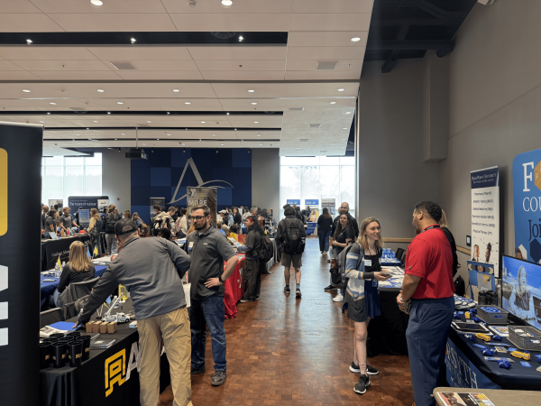 Students meet with future employers at the Career and Internship Fair in the Blue Ridge Room.