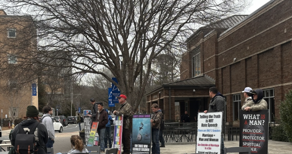 Demonstrators protest at Reed Plaza in the University of North Carolina Asheville.