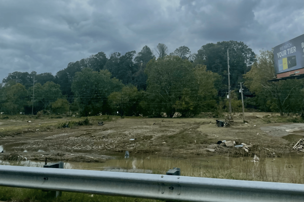 The remnants of the flood of the French Broad River remain in the River Arts District three days after Hurricane Helene hit.