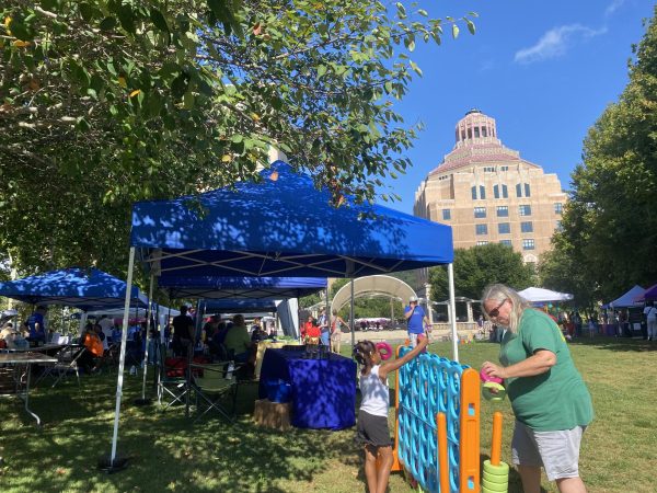Asheville locals enjoying games in the sun at the United Way Block Party, Friday Aug. 22