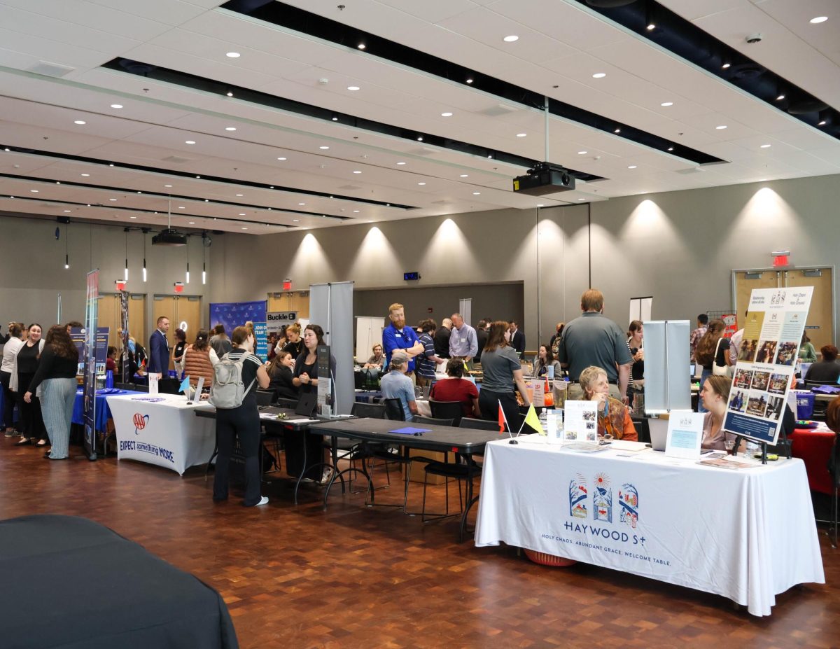 Students connect with employers in the Asheville community at the Blue Ridge Room in Highsmith.