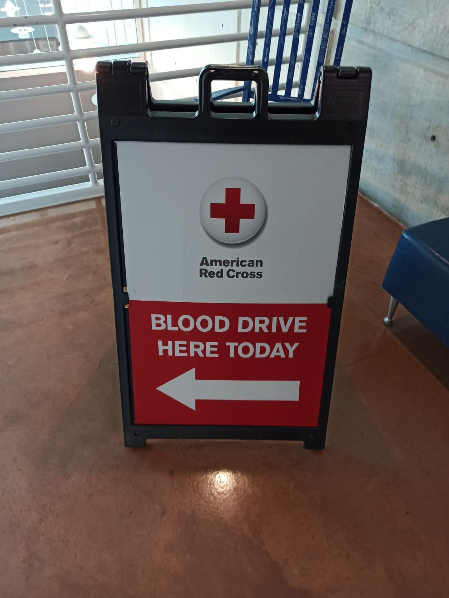 Indicative sign of the blood drive in Highsmith Student Union, UNC Asheville.