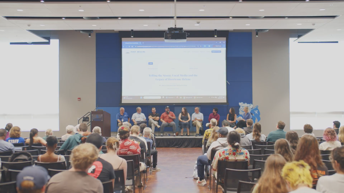 A group of journalists invited to tell their story for the Post-Helene Symposium in Highsmith, UNC Asheville.
From the video Telling the Storm Local Media and the Legacy of Hurricane Helene. Recorded by Adam Hetland, 2025.
