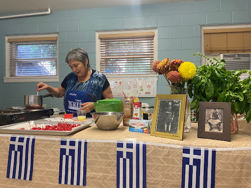 Katerina Faherty, preparing for the Grecian Cuisine Cooking Demo at the Asheville Greek Festival, Sept. 26