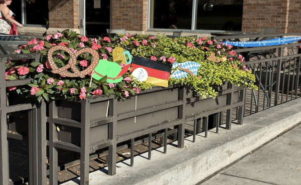 Oktoberfest décor outside Brown Hall.