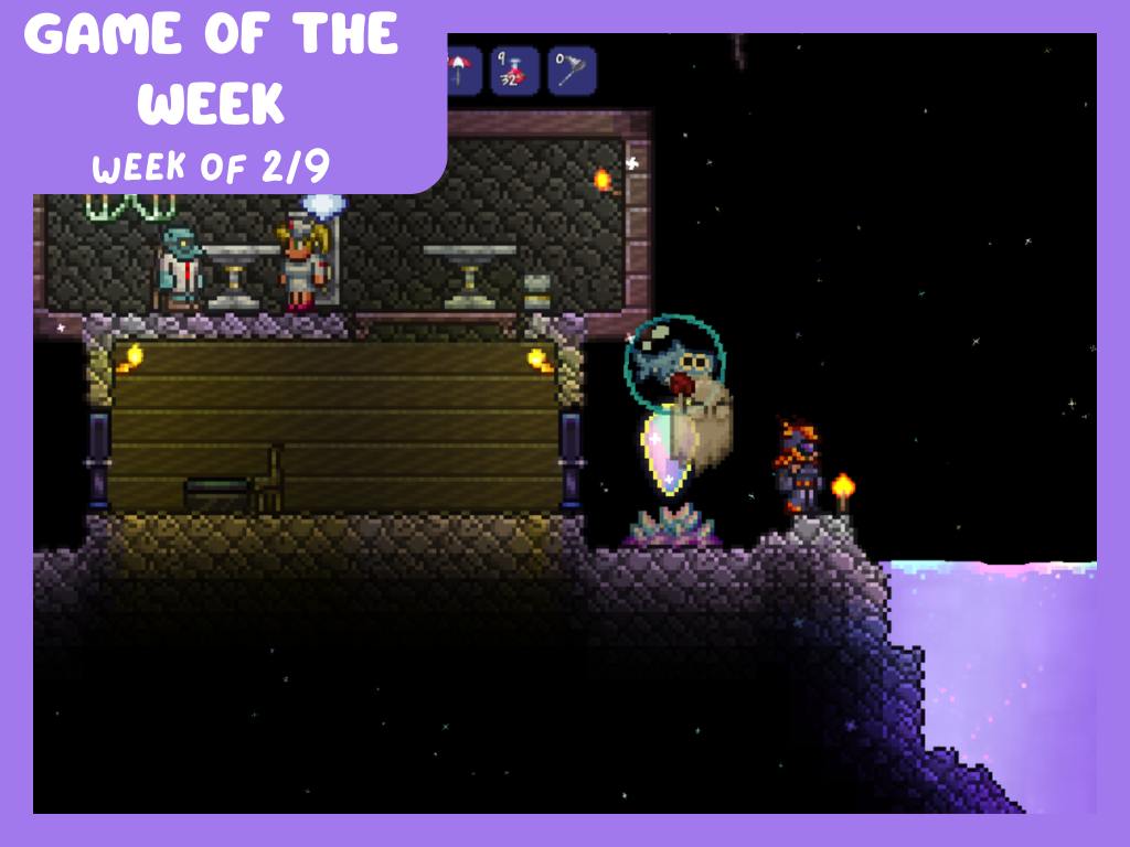 A screenshot from Terraria, graphic by Ella Ashby