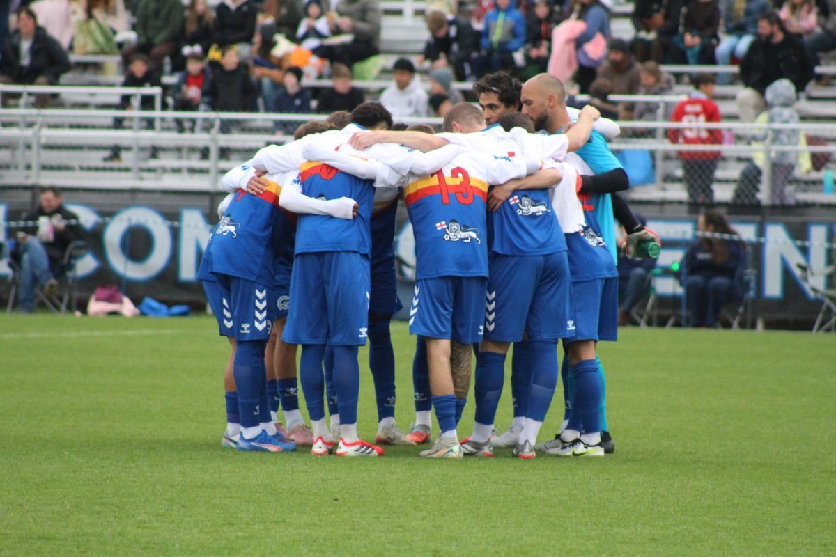 Asheville City in a huddle ahead of their U.S. Open Cup match against Greenville Triumph on  March 18.