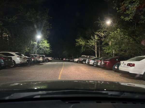 the parking lot by Brown hall at nearly full capacity.